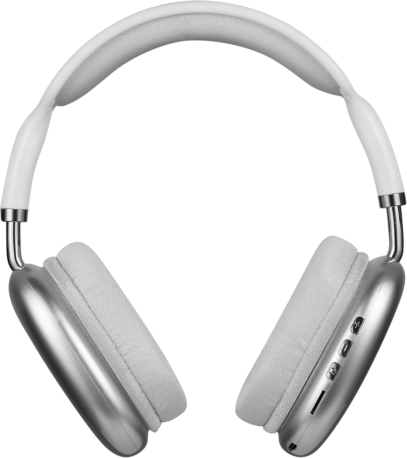 wireless over-ear headphones in sleek white design with silver accents and soft ear cushions, perfect for superior sound quality.