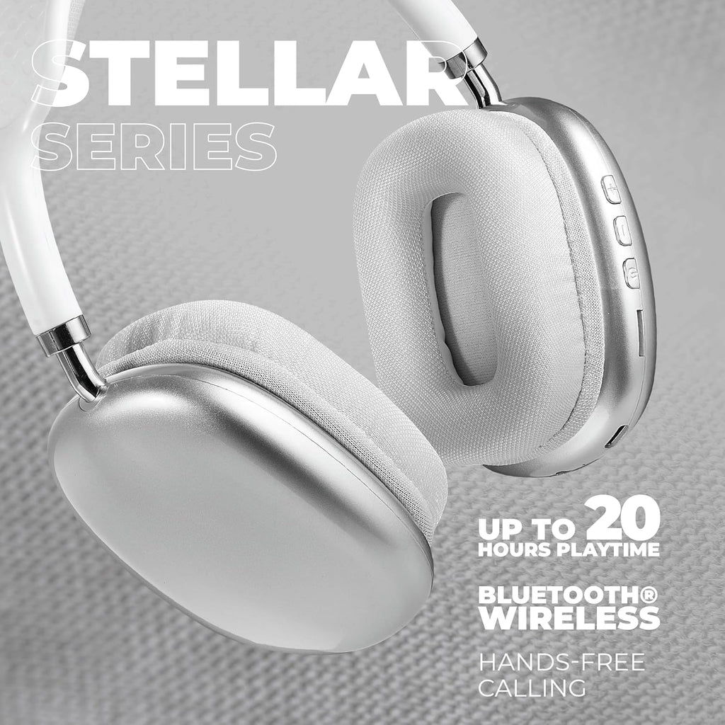 Wireless over-ear headphones from Stellar Series with Bluetooth connectivity and 20 hours playtime.